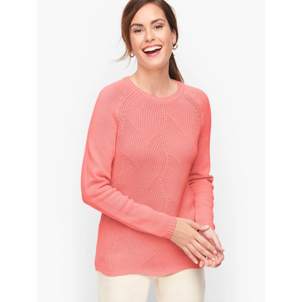 Talbots Pointelle Raglan Knit Medium Pink‎ Womens Pullover Crew Neck Long Sleeve